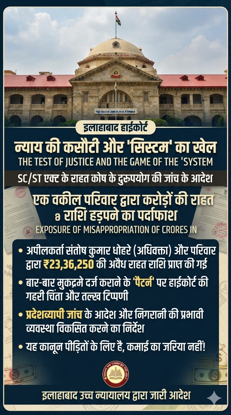 इलाहाबाद हाईकोर्ट द्वारा SC/ST एक्ट के राहत कोष के दुरुपयोग की जांच के आदेश ------- सत्य घटनाक्रम की कहानी